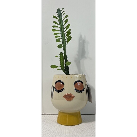 Bulgy Eye Face Ceramic Pedestal Planter Flower Pot Multi Tall Handcrafted - Picture 11 of 16
